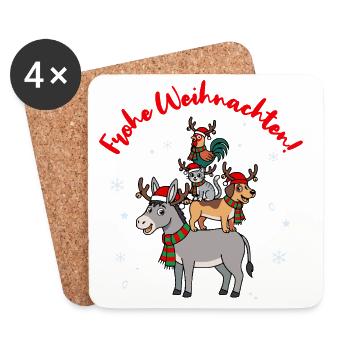 Bremer Stadtmusikanten Lustiges Weihnachtsgeschenk - Untersetzer (4er-Set) - Weiß - Vorne