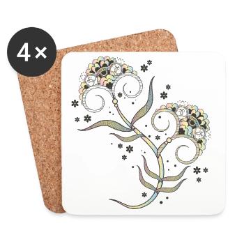 Delicate floral mehndi ornament for mindfulness - Coasters (set of 4) - white - Front