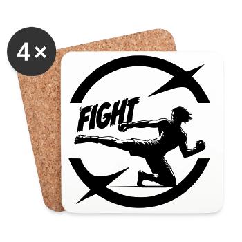 Cool Kickboxer Emblem with Fight Text - Coasters (set of 4) - white - Front