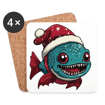 Piranha Fish Christmas Xmas - Coasters (set of 4) - white - Front