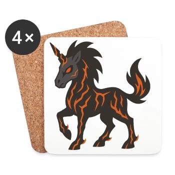 Lava-Dämonen-Einhorn mit leuchtenden Feuerknallen - Untersetzer (4er-Set) - Weiß - Vorne