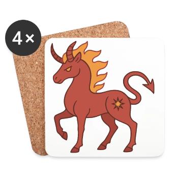 Licorne Démoniaque de Feu avec des Cornes et des Flammes - Dessous de verre (lot de 4) - blanc - Devant