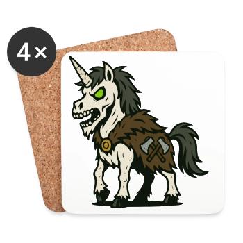 Licorne viking mort-vivant avec haches et cape de fourrure - Dessous de verre (lot de 4) - blanc - Devant