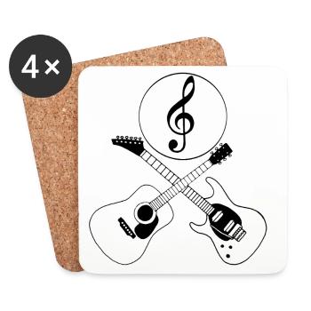 Guitares et clé de sol - Dessous de verre (lot de 4) - blanc - Devant