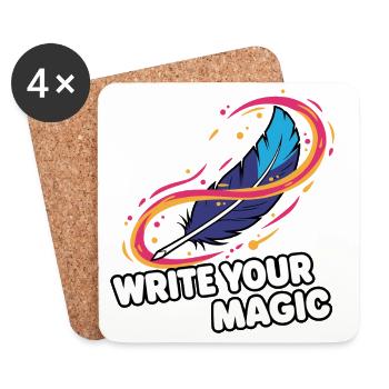 Plume de la Magie de l’Écriture - Dessous de verre (lot de 4) - blanc - Devant