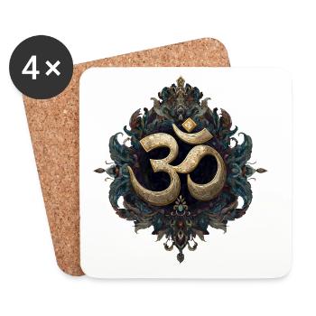 Golden Om symbol with ornate ornament - Coasters (set of 4) - white - Front