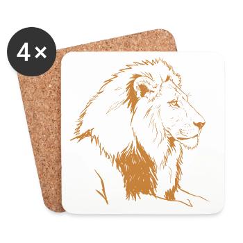 Illustration de la ligne de lion en bronze - Dessous de verre (lot de 4) - blanc - Devant