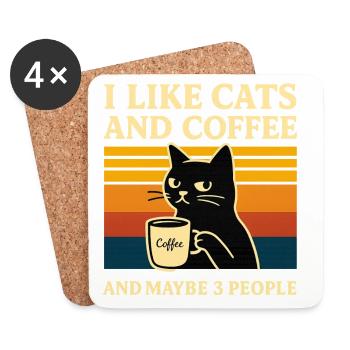 Retro Humor Ich mag Katzen & Kaffee Stubentiger - Untersetzer (4er-Set) - Weiß - Vorne