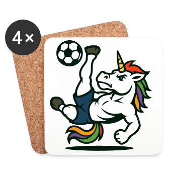 Einhorn-Fußballmaskottchen beim Fahrradtritt - Untersetzer (4er-Set) - Weiß - Vorne