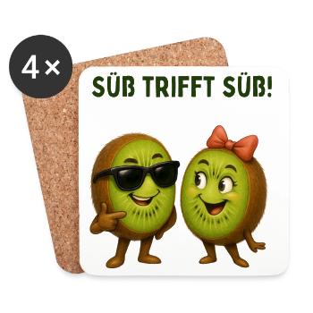 Süß trifft Kiwi-Duo - Untersetzer (4er-Set) - Weiß - Vorne