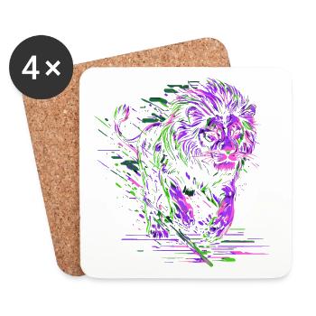 Lion Running Lion Head Colorful Predator Animal Wild - Coasters (set of 4) - white - Front