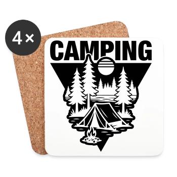 Camping sous tente Symbole de la nature - Dessous de verre (lot de 4) - blanc - Devant