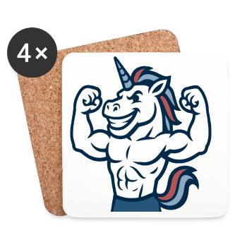 Smiling Unicorn Gym Mascot Power Flex Design - Coasters (set of 4) - white - Front