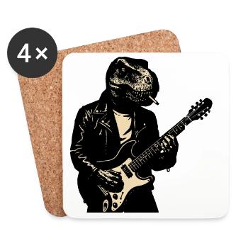 Tyranno Rocker Dino-Gitarrist - Untersetzer (4er-Set) - Weiß - Vorne