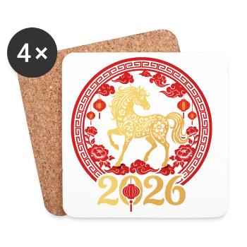 Year of the Horse 2026 Gold Chinese New Year - Coasters (set of 4) - white - Front