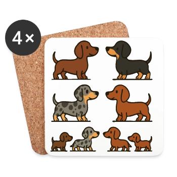 Dachshund Quartet Illustrationspaket - Untersetzer (4er-Set) - Weiß - Vorne