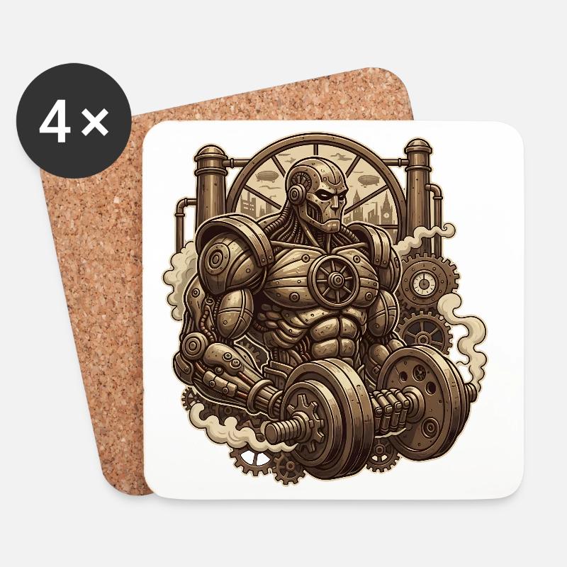 Steampunk Muskeln - Untersetzer (4er-Set) - Weiß