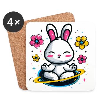Moon Bunny in the Flower Circle - Coasters (set of 4) - white - Front