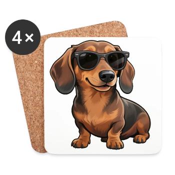 Cooler Dackel Sonnenbrille Sommer Sonne Süßer Freu - Untersetzer (4er-Set) - Weiß - Vorne
