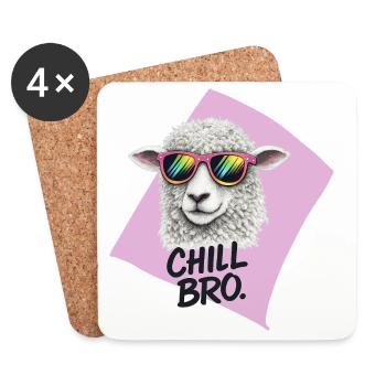Frère Chill Mouton avec des lunettes de soleil - Dessous de verre (lot de 4) - blanc - Devant
