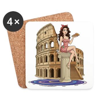 Pinup at Colosseum with pizza - Coasters (set of 4) - white - Front