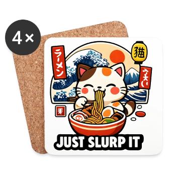 Kawaii Ramen Katze: Just Slurp It - Untersetzer (4er-Set) - Weiß - Vorne