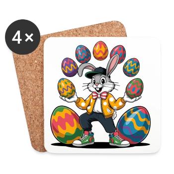 Lapin de Pâques avec des œufs colorés - Dessous de verre (lot de 4) - blanc - Devant