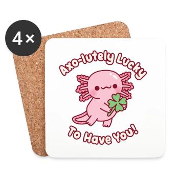 Cute Axolotl Clover Axo-lutely Lucky To Have You - Coasters (set of 4) - white - Front