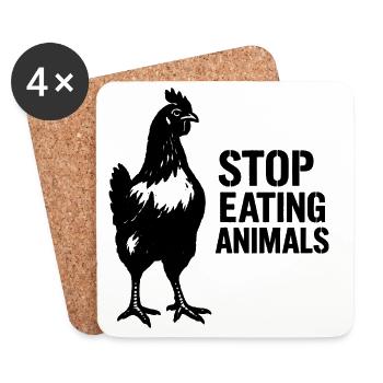 Veganer Raben-Silhouette - Untersetzer (4er-Set) - Weiß - Vorne