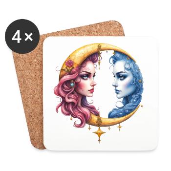 Twin Moon: Faces in Eclipse - Coasters (set of 4) - white - Front
