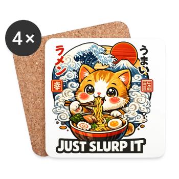 Chat de Kawaii, j’ai besoin de ramen - Dessous de verre (lot de 4) - blanc - Devant