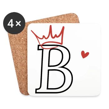 Buchstabe B Kronenherz - Untersetzer (4er-Set) - Weiß - Vorne