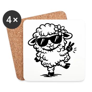 Mouton dansant avec des lunettes de soleil Gribouillis - Dessous de verre (lot de 4) - blanc - Devant
