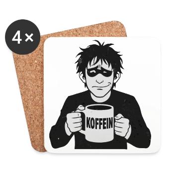 Koffeinheld: Kaffee-Liebe im Schwarzweiß - Untersetzer (4er-Set) - Weiß - Vorne