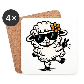 Tanzendes Schaf – Lustige Illustration mit Style - Untersetzer (4er-Set) - Weiß - Vorne