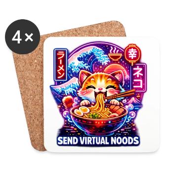 Kawaii Cat Ramen Noodles Anime Cat - Coasters (set of 4) - white - Front