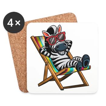 Zebra relaxing in deck chair with colorful stripes - Coasters (set of 4) - white - Front