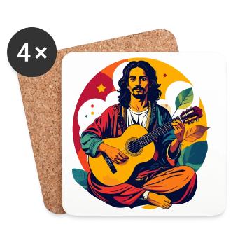 Retro Farben Gitarrenspieler Gitarist Motiv - Untersetzer (4er-Set) - Weiß - Vorne