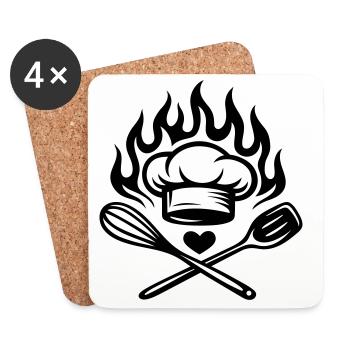 Kochen mit Herz und Flamme - Küchenliebe - Untersetzer (4er-Set) - Weiß - Vorne