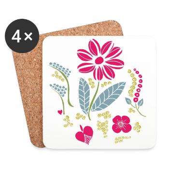 Floral ornament with leaves - Coasters (set of 4) - white - Front