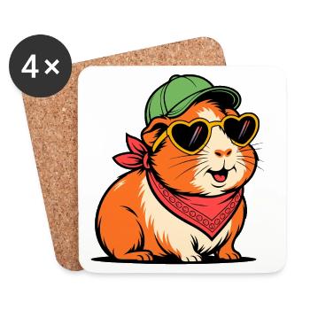 Cobaye avec lunettes de soleil – Motif d’animal mignon - Dessous de verre (lot de 4) - blanc - Devant