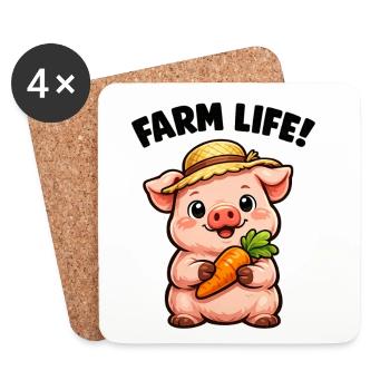 Farm Life Cute Sow with Carrot - Coasters (set of 4) - white - Front