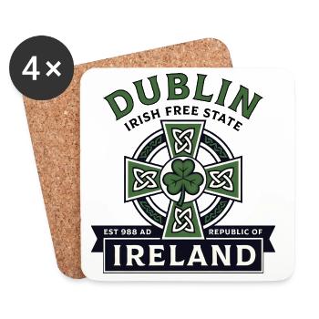 Dublin, Irland, Keltisches Kreuz, Kleeblatt - Untersetzer (4er-Set) - Weiß - Vorne