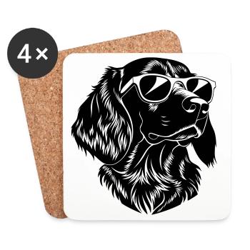 Tête de chien drôle avec des lunettes de soleil - Dessous de verre (lot de 4) - blanc - Devant