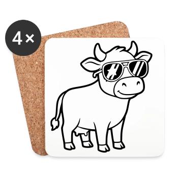 Cool Cow Sunglasses Casual Vector - Coasters (set of 4) - white - Front