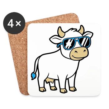 Cool Cow Sunglasses Casual Vector - Coasters (set of 4) - white - Front