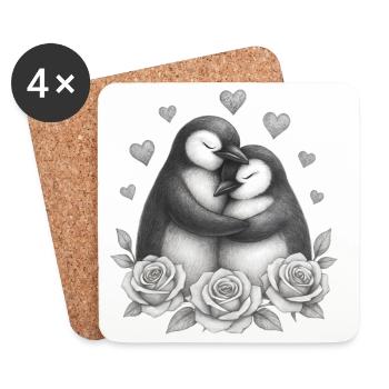 Love Duo Penguin Roses - Coasters (set of 4) - white - Front