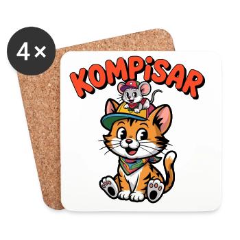 Freunde und Freunde für immer – Süße Katze und Maus - Untersetzer (4er-Set) - Weiß - Vorne