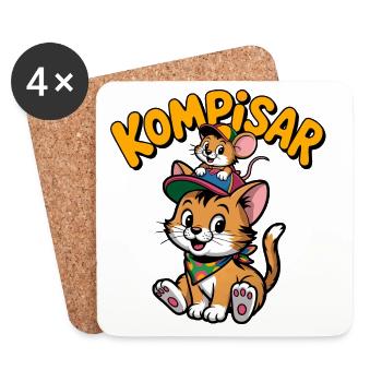 Freunde und Freunde für immer – Süße Katze und Maus - Untersetzer (4er-Set) - Weiß - Vorne