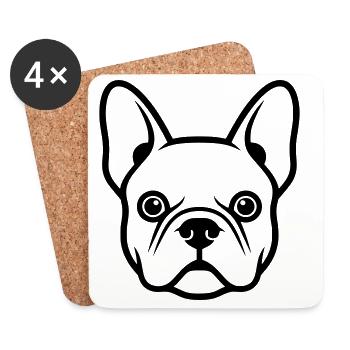 Tête de Frenchie Bulldog Français - Dessous de verre (lot de 4) - blanc - Devant
